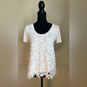 J. Crew White Floral Embroidery Short Sleeve Blouse Top size S